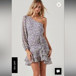 CARA FLORAL ONE SLEEVE RUFFLE MINI DRESS